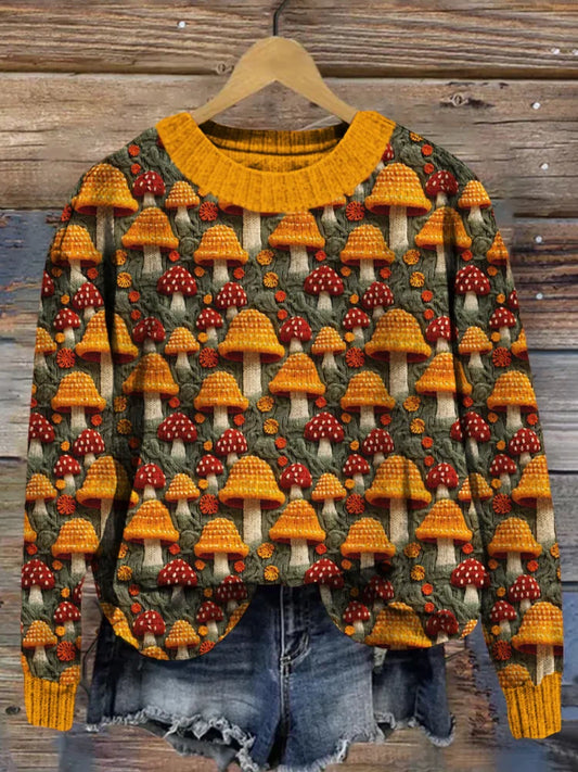 Floral Mushroom Embroidery Art Comfy Sweater